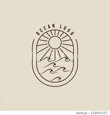 ocean wave logo vector line art simple minimalist illustration template icon graphic design. sea landscape sign or symbol for travel company with badge and typography ocean wave logo vector line art simple minimalist illustration template icon graphic design. sea landscape sign or symbol for travel company with badge and typography 118933257
