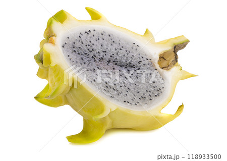 Fresh Yellow dragon fruit isolated on a white background Fresh Yellow dragon fruit isolated on a white background 118933500