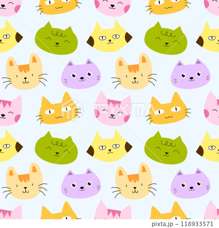 Cat face character cartoon seamless pattern background for wallpaper and wrapping Cat face character cartoon seamless pattern background for wallpaper and wrapping 118933571