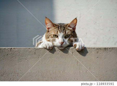 コンクリート塀にもたれてかかっている猫 118933591