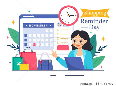 Shopping Reminder Day Vector Illustration for 26th November, featuring a Paper Bag and Items in a National Holiday Flat Style Cartoon Background 118933705