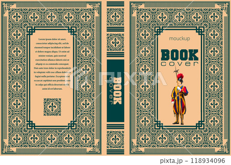 Ornate leather book cover and Old retro ornament frames. Royal Golden style design. Historical novel. Oriental style Vector illustration. Hand drawn illustration 118934096