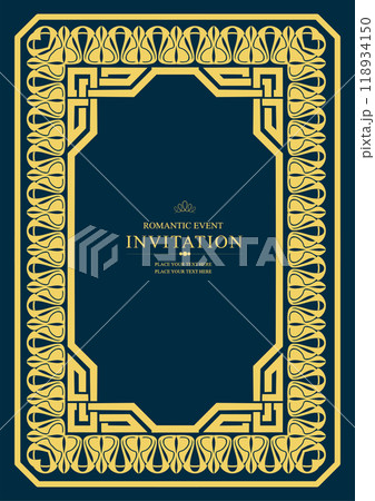 Gold ornament on dark background. Can be used as invitation card. Book cover. Vector illustration. Hand drawn Illustration Gold ornament on dark background. Can be used as invitation card. Book cover. Vector illustration. Hand drawn Illustration 118934150