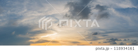 Dramatic panorama sky with cloud on twilight time. 118934161