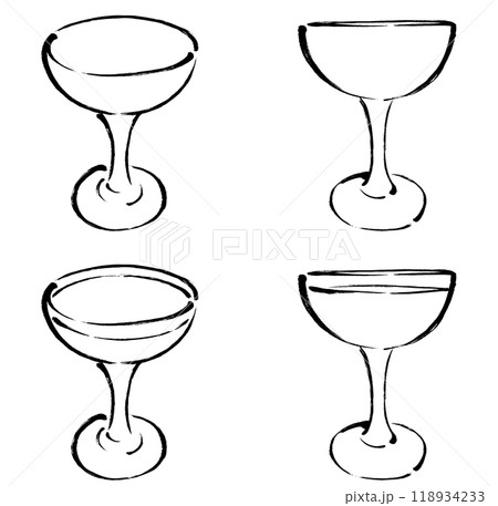 筆タッチの飲み物が入ったグラスのモノクロ線画イラストセット 筆タッチの飲み物が入ったグラスのモノクロ線画イラストセット 118934233
