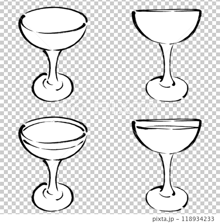 筆タッチの飲み物が入ったグラスのモノクロ線画イラストセット 筆タッチの飲み物が入ったグラスのモノクロ線画イラストセット 118934233