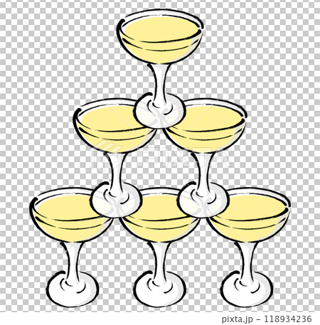 筆タッチの三段のシャンパンタワーのイラスト 118934236