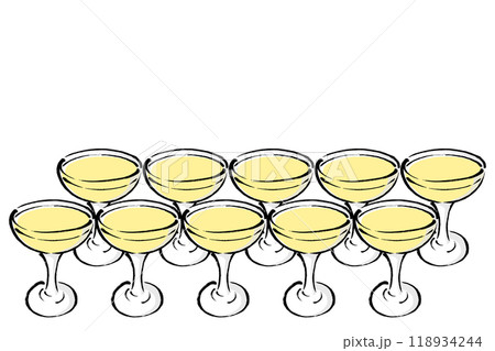筆タッチの飲み物が入った十脚のグラスのイラスト 118934244