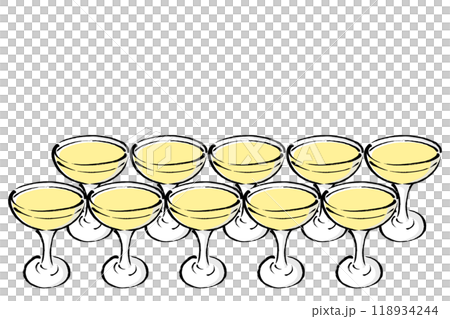 筆タッチの飲み物が入った十脚のグラスのイラスト 118934244