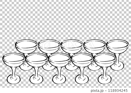 筆タッチの飲み物が入った十脚のグラスのモノクロ線画イラスト 118934245