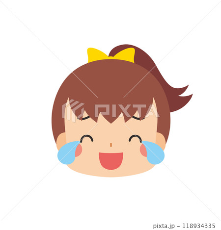 嬉し泣きする可愛い小さな女の子の絵文字イラスト　アイコン　顔　表情　白背景　ベクター 118934335
