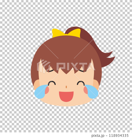 嬉し泣きする可愛い小さな女の子の絵文字イラスト　アイコン　顔　表情　白背景　ベクター 118934335