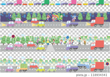 交通安全<城市道路、汽車、卡車等圖像插圖> 118934341
