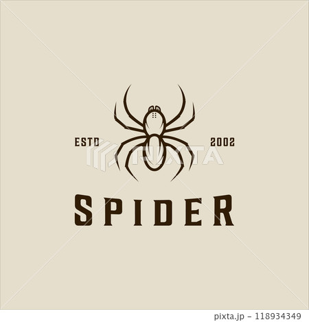 spider insect logo vector line art simple minimalist vintage illustration template icon graphic design. arthropod animal sign or symbol for nature and wildlife concept 118934349