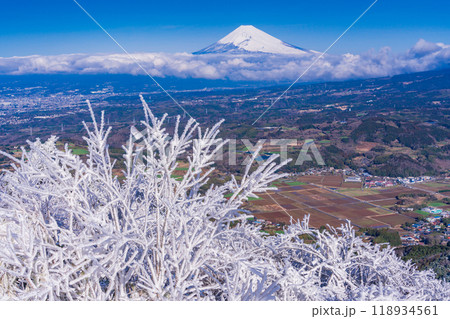 【静岡県】雪化粧した箱根・玄岳から眺める富士山 【静岡県】雪化粧した箱根・玄岳から眺める富士山 118934561