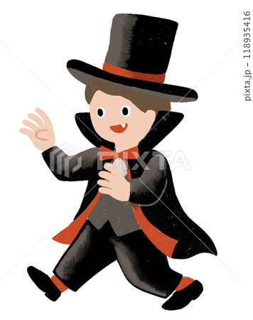 ハロウィンでドラキュラの仮装をする子どものイラスト ハロウィンでドラキュラの仮装をする子どものイラスト 118935416