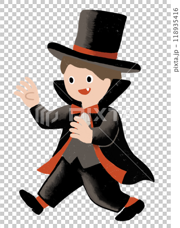 ハロウィンでドラキュラの仮装をする子どものイラスト ハロウィンでドラキュラの仮装をする子どものイラスト 118935416