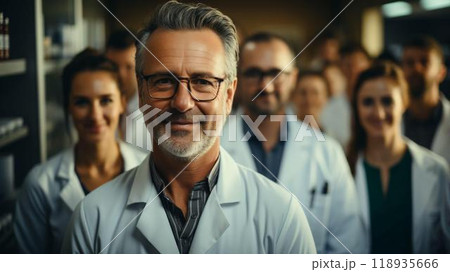 Team of medical workers doctors smiling in hospital, medicine and healthcare concept 118935666