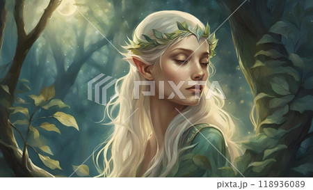 Beautiful elf in the wood 118936089
