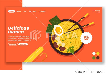 Ramen Japanese Food Social Media Landing Page Cartoon Hand Drawn Templates Background Illustration 118936526