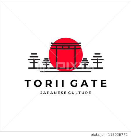 torii gate line art vintage minimalist vector logo illustration design 118936772