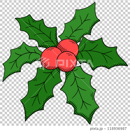 holly leaves and berries christmas pop art illustration 118936987