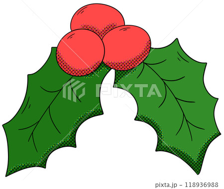 holly leaves and berries christmas pop art illustration holly leaves and berries christmas pop art illustration 118936988