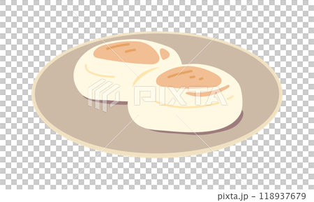 皿に乗せた焼いた丸餅のイラスト 118937679