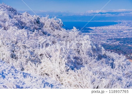 【静岡県】降雪した伊豆スカイラインから眺める沼津の街並みと駿河湾 【静岡県】降雪した伊豆スカイラインから眺める沼津の街並みと駿河湾 118937765