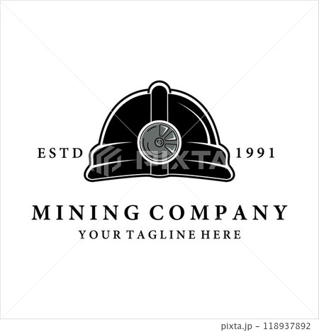 mining helmet logo vector vintage illustration design. mining equipment for professional miner. mining logo template vector for company 118937892