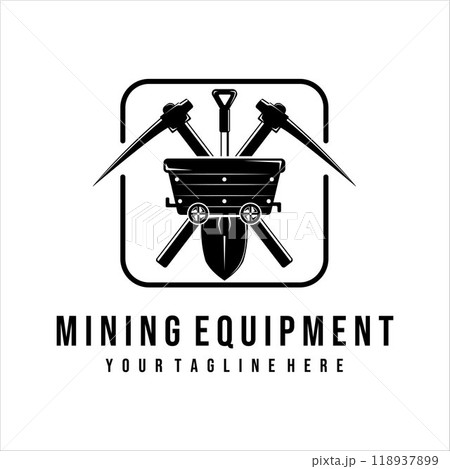 mining cart logo vector vintage illustration illustration template design. shovel and pickax tools for traditional or modern miner logo concept illustration design 118937899