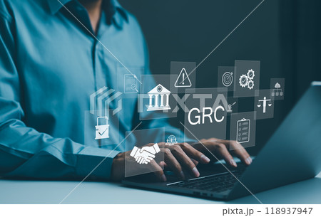 GRC Concept. Governance Risk and Compliance, Businessman with GRC governance, risk, compliance icons, organizational management, and regulatory practices. Reduce noncompliance risk, Business ethics, GRC Concept. Governance Risk and Compliance, Businessman with GRC governance, risk, compliance icons, organizational management, and regulatory practices. Reduce noncompliance risk, Business ethics, 118937947