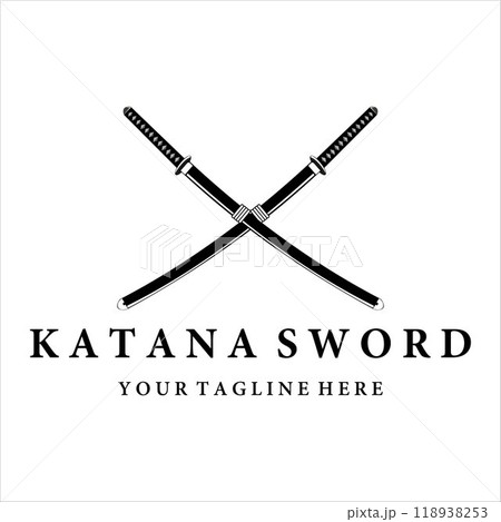 katana sword logo vintage vector illustration design. simple modern japanese sword of katana logo concept template emblem illustration vector design katana sword logo vintage vector illustration design. simple modern japanese sword of katana logo concept template emblem illustration vector design 118938253