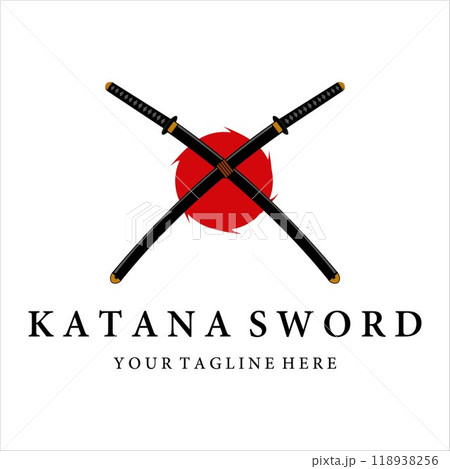 katana sword logo vintage vector illustration design. modern japanese sword of katana logo concept template emblem illustration vector design katana sword logo vintage vector illustration design. modern japanese sword of katana logo concept template emblem illustration vector design 118938256