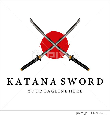 katana sword logo vintage vector illustration design. modern japanese sword of katana logo concept template emblem illustration vector design katana sword logo vintage vector illustration design. modern japanese sword of katana logo concept template emblem illustration vector design 118938258