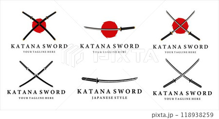 set of katana sword logo vintage vector illustration concept template icon design. bundle collection japanese sword of katana retro and modern logo concept vector illustration design set of katana sword logo vintage vector illustration concept template icon design. bundle collection japanese sword of katana retro and modern logo concept vector illustration design 118938259
