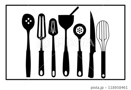 Kitchen tools silhouette, Kitchen utensils silhouette Kitchen tools silhouette, Kitchen utensils silhouette 118938461