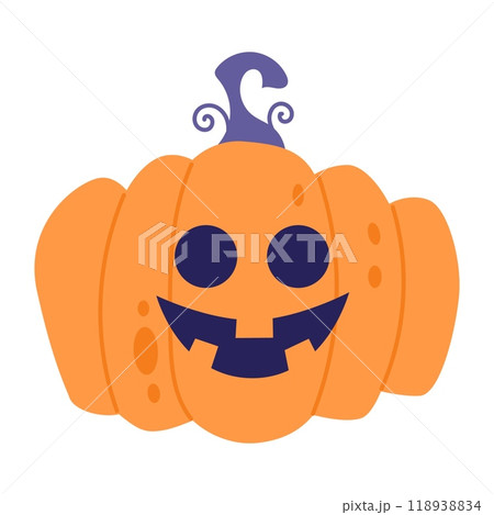Halloween jack o lantern. Cute festive character. Vector illustration in flat style Halloween jack o lantern. Cute festive character. Vector illustration in flat style 118938834