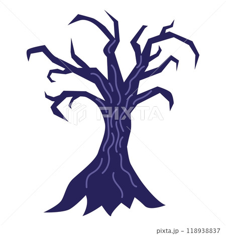 Scary crooked tree. Spooky Halloween festive element. Vector illustration in flat style Scary crooked tree. Spooky Halloween festive element. Vector illustration in flat style 118938837