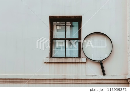 Close up of a magnifying glass isolated on a white background for clarity and focus Close up of a magnifying glass isolated on a white background for clarity and focus 118939271