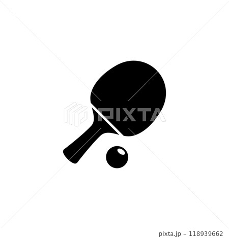 Minimalistic black vector icon illustrating a ping pong paddle and ball, perfect for sports and fitness related designs Minimalistic black vector icon illustrating a ping pong paddle and ball, perfect for sports and fitness related designs 118939662