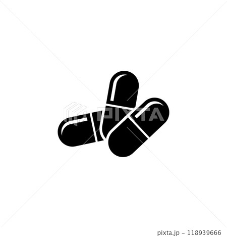 Black silhouette of two medical capsules, a minimalist vector icon Black silhouette of two medical capsules, a minimalist vector icon 118939666
