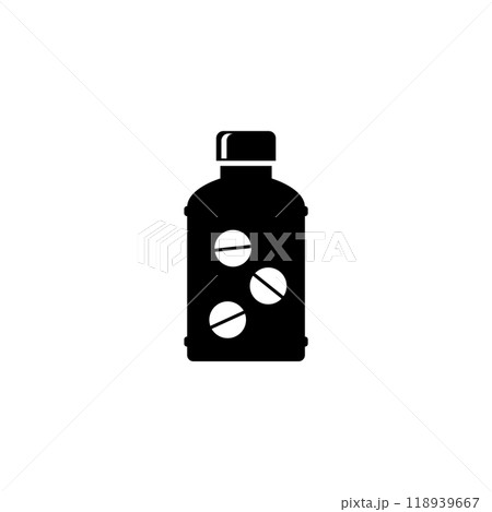 Black vector icon of a medication jar with visible tablets Black vector icon of a medication jar with visible tablets 118939667