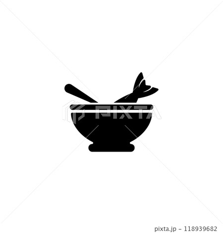 Elegant icon of a bowl with soup and fish, perfect for restaurant menus 118939682