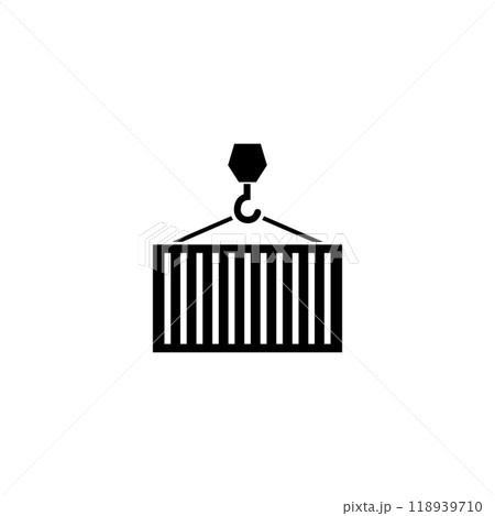 Pulley and Container, Export Import, Shipping. Flat Vector Icon illustration. Simple black symbol on white background. Pulley and Container, Crane sign design template for web and mobile UI element. Pulley and Container, Export Import, Shipping. Flat Vector Icon illustration. Simple black symbol on white background. Pulley and Container, Crane sign design template for web and mobile UI element. 118939710