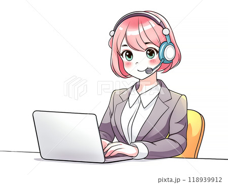 ヘッドセットをつけて働く女性オペレーターのイメージ素材 ヘッドセットをつけて働く女性オペレーターのイメージ素材 118939912