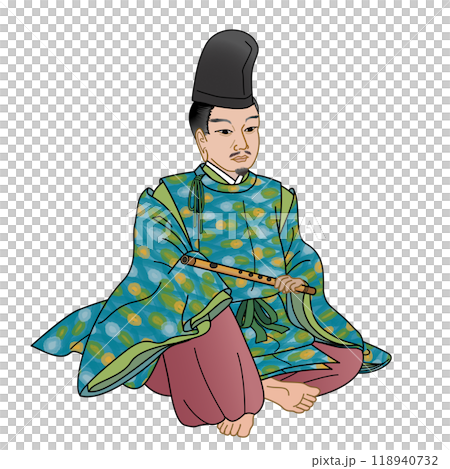 Minamoto no Toru, Nobuo, in hunting clothes with calligraphy 118940732
