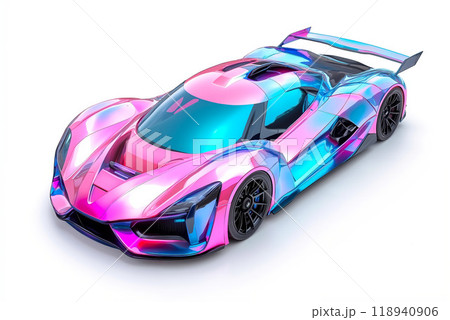 A pink and blue sports car on a white background 118940906