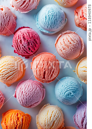 A close up of colorful ice cream cones 118940978