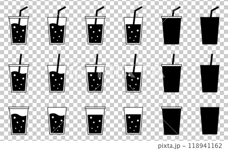様々な形の飲物、ドリンク、ジュースのベクターイラストセット 118941162